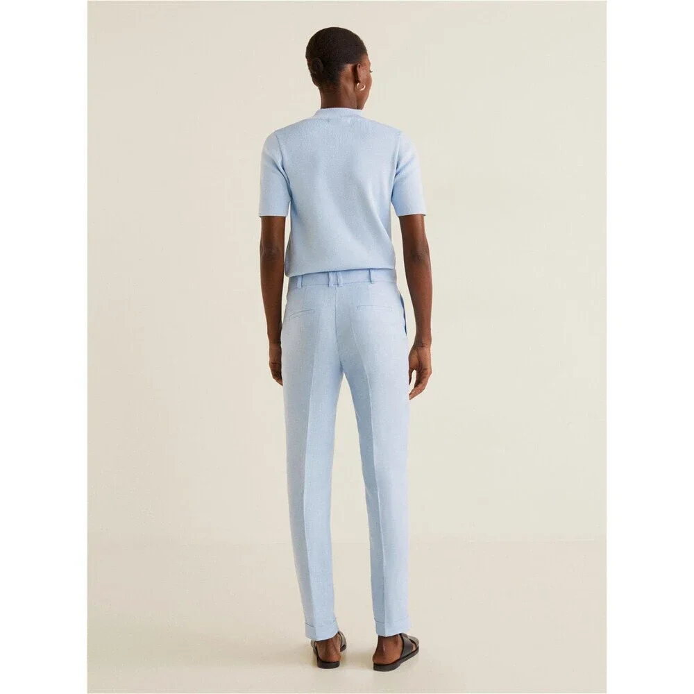Blue Mango Linen Slim Fit Cuffed Hem Trousers Pants (NWT)